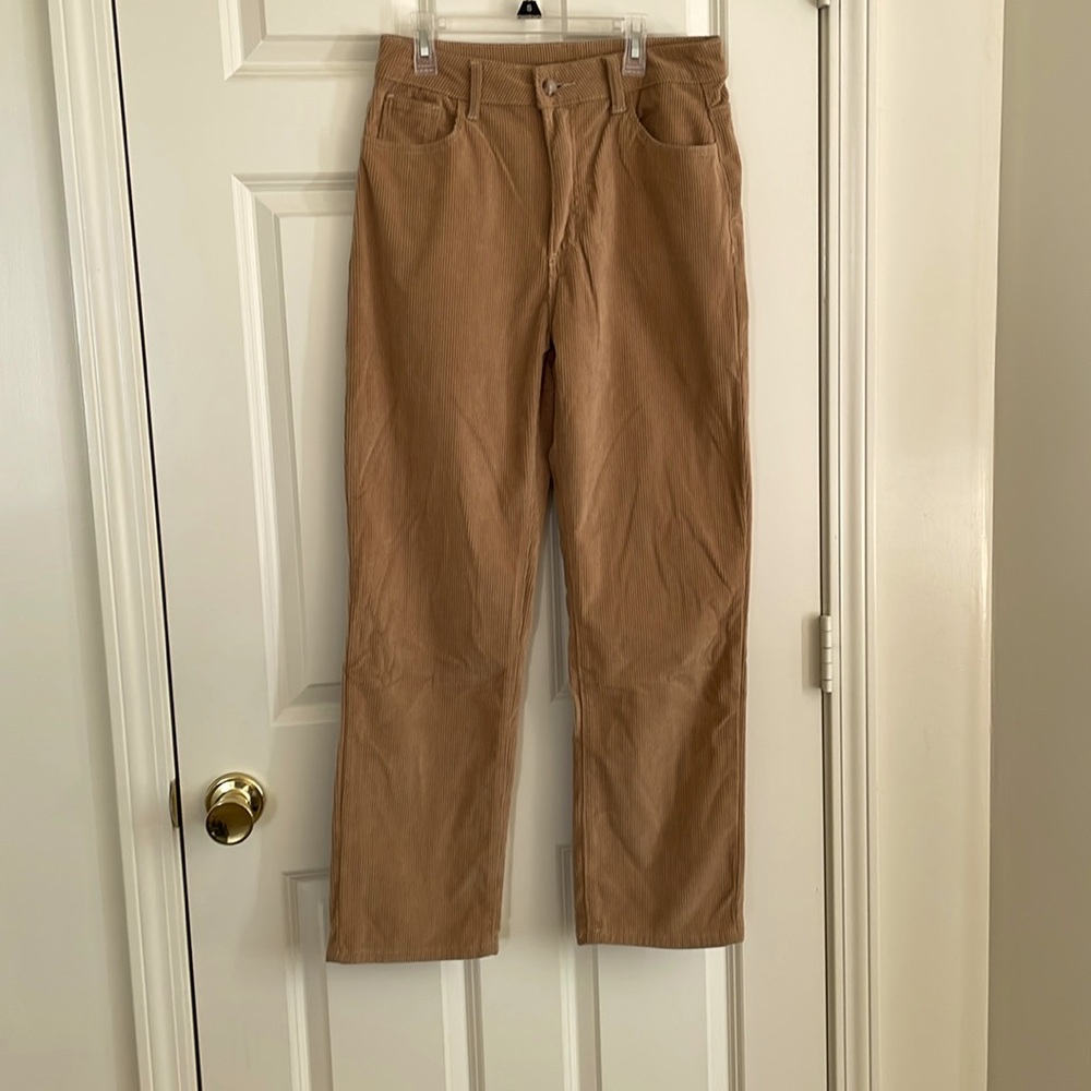 Khaki corduroy straight leg pants